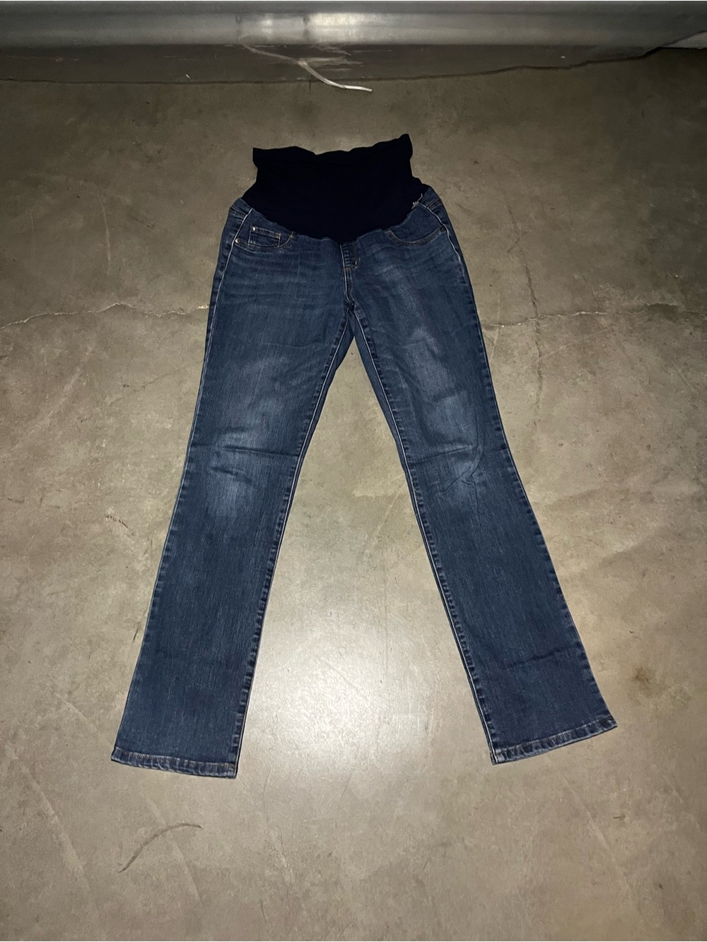 Indigo Dark Blue Maternity Boot Cut Jeans with Black Waistband